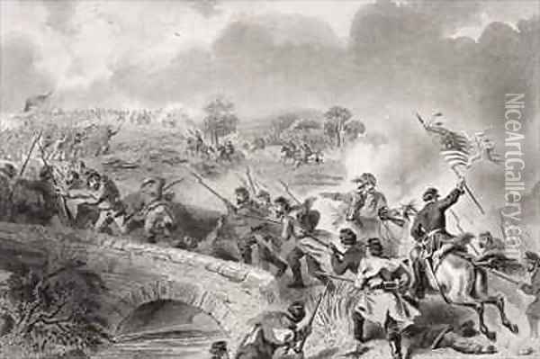 The taking of the bridge on Antietam Creek at the Battle of Antietam Maryland Oil Painting - Felix Octavius Carr Darley