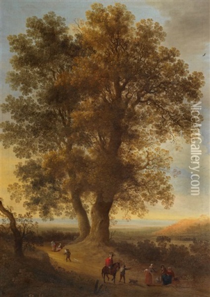 Weite Hollandische Landschaft Mit Einem Grosen Eichbaum Oil Painting - Johannes Pietersz Schoeff