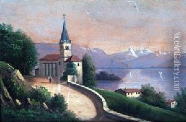 Kirchlein Am Seeufer Oil Painting - Hubert Sattler