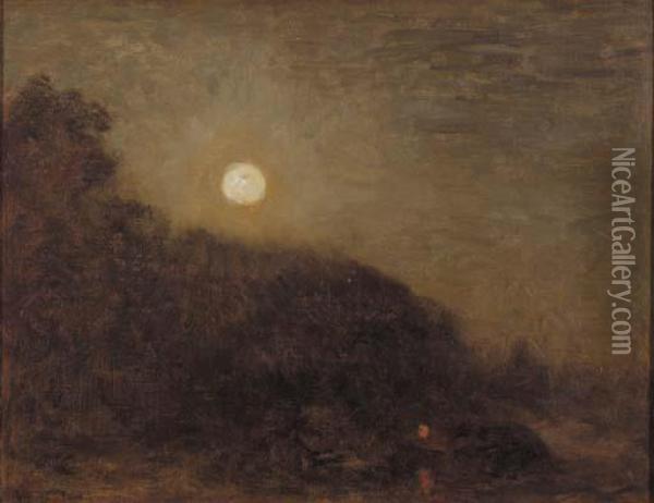 A Moonlit River Landscape Oil Painting - Willem Bastiaan Tholen