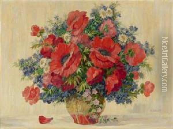 Sommerstraus Mit Kornblumen, Klatschmohn Und Margeriten Oil Painting - Ernst Christian Specht