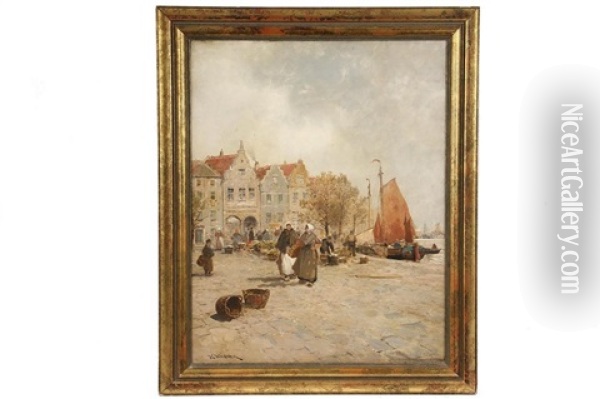 Old Amsterdam Harbor Oil Painting - Karl Ludwig Friedrich Viehbeck