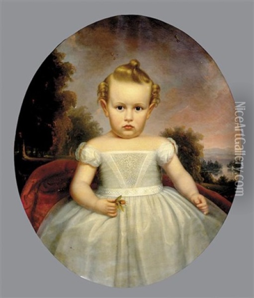 Portrait Of A Young Girl In The Utley Family (catherine Spencer, Granddaughter Of David Utley?) Oil Painting - Frederick Randolph Spencer