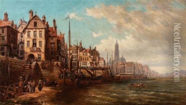 Vue Du Port D'anvers: L'embouchure De L'escaut Oil Painting - Charles Euphrasie Kuwasseg