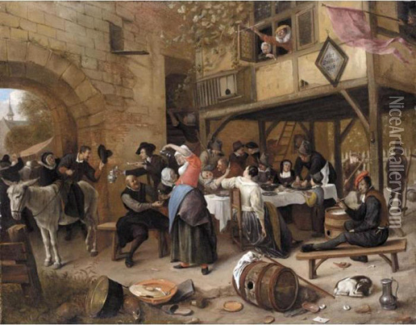 A Feast Of The Chamber Of Rhetoricians Near A Town-gate Oil Painting - Jan Steen