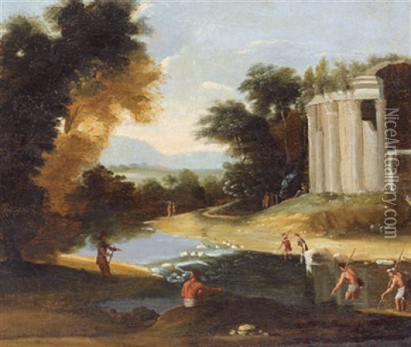 Landschaft Mit Einem Tempel Oil Painting - Claude Lorrain