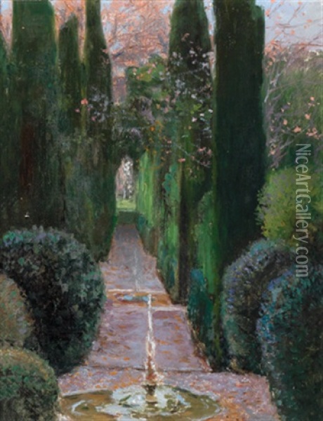 Garten Mit Springbrunnen Oil Painting - Karl Hofmann