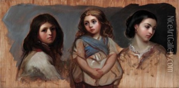 Three Girls Oil Painting - Richard Buckner