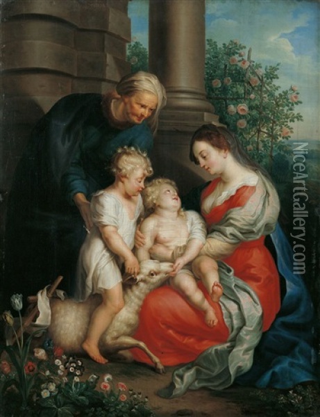 Madonna Mit Kind, Der Hl. Elisabeth Und Dem Johannesknaben Oil Painting - Balthasar Beschey