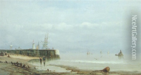 Shipping Off A Harbour Mouth Oil Painting - Richard Henry Nibbs
