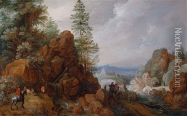 Reisende In Einer Gebirgigen Landschaft Oil Painting - Gillis Claesz De Hondecoeter