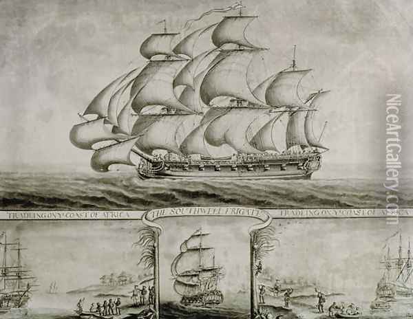 View of the Southwell Frigate Trading on the Coast of Africa, c.1760 Oil Painting - Nicholas Pocock