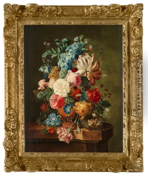 Stilleben Med Blommor, Insekter Och Rede Oil Painting - Paul Theodor van Bruessel