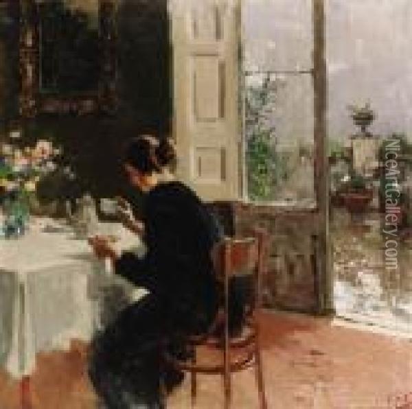 At The Window Oil Painting - Vincenzo Irolli