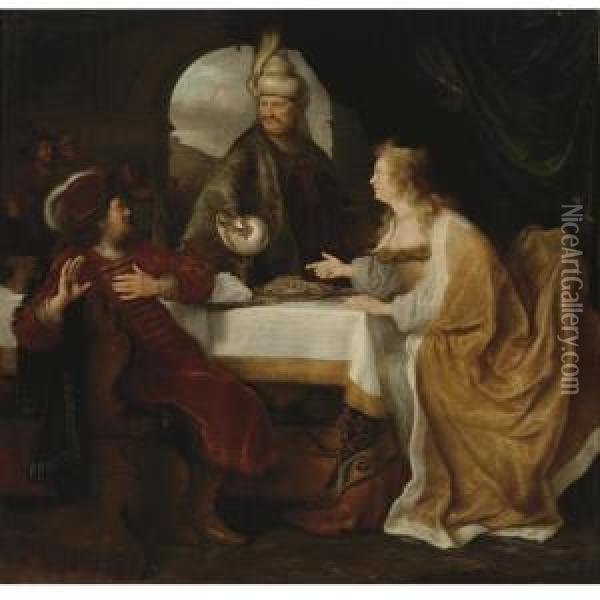 Esther's Banquet Oil Painting - Salomon Koninck