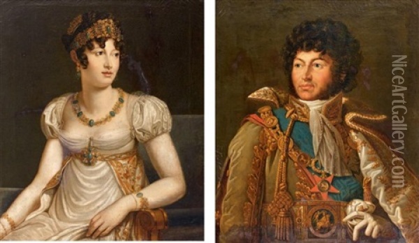 Portrait De Joachim Murat Et Portrait De Caroline Murat, Reine De Naples (pair) Oil Painting - Francois Pascal Simon Gerard