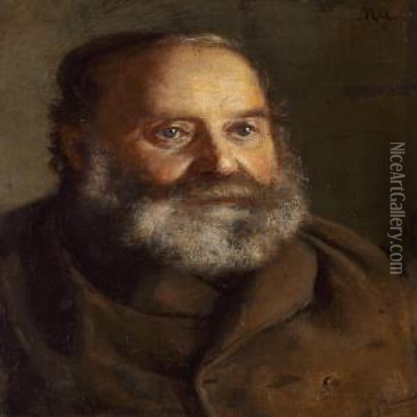 An Old Man With Round Cheeks, Blue Eyes And A Beard Oil Painting - Michael Ancher