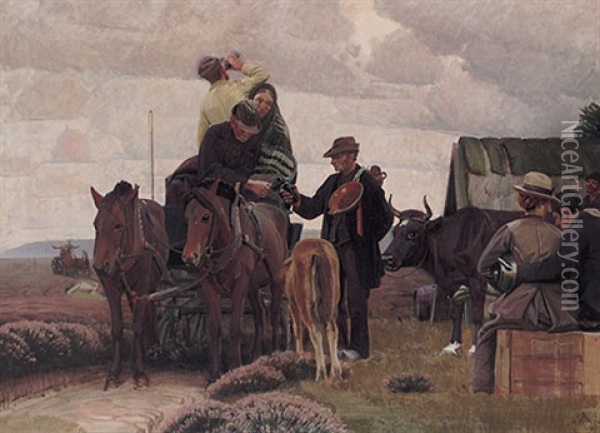 Abschied Nehmende Bauern Vor Der Auswanderung Oil Painting - Knud Sinding