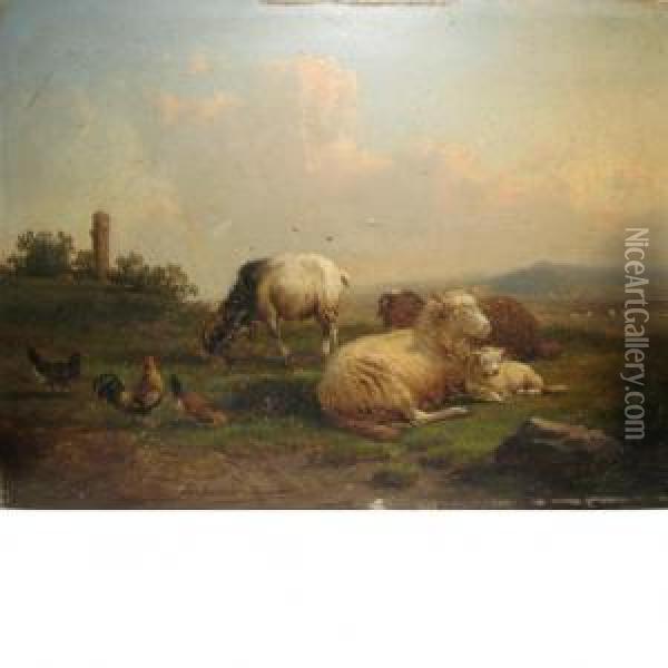 Farm Animals In A Field Oil Painting - Cornelis van Leemputten