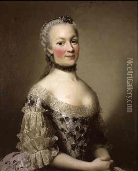 Portrait De La Comtesse Jean-charles Mniszech, Nee Zamoyska Oil Painting - Alexander Roslin