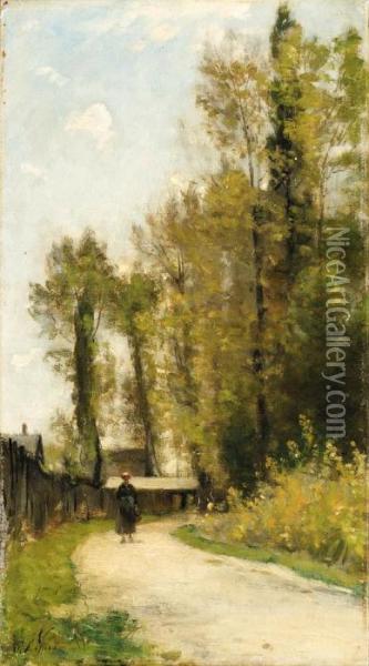 Paysanne Sur Un Chemin Sortie De Village Oil Painting - Stanislas Lepine