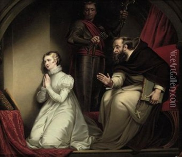 Fecknam's Interview With Lady Jane Grey In The Tower (after James Northcote R.a.) Oil Painting - Henry-Pierce Bone