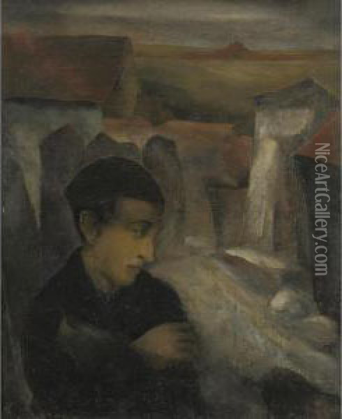 Young Man Outside The Village Oil Painting - Joszef, Josef Pandur