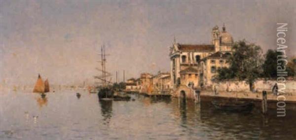 Guidecca, Venice Oil Painting - Antonio Maria de Reyna Manescau