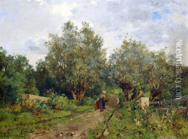 Auf Dem Nachhauseweg (bauerin Und Enkelin In Sommerlicher Landschaft) Oil Painting - Leon Germain Pelouse