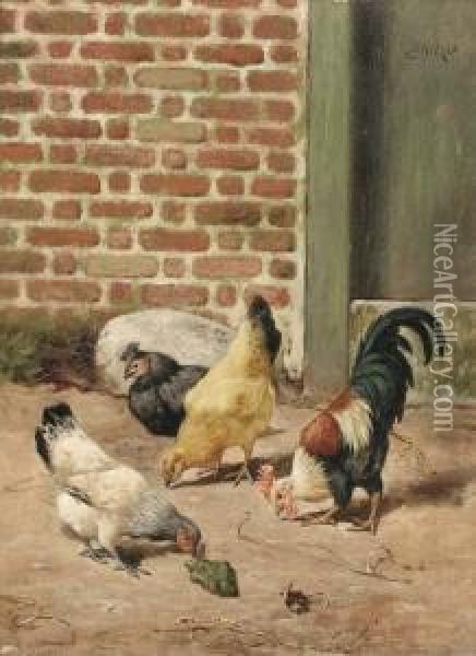 Chickens In A Farmyard Oil Painting - William Baptiste Baird