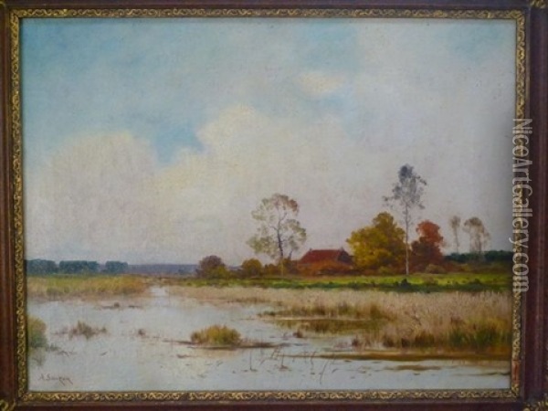 Paysage De Riviere Oil Painting - Adrien Jacques Sauzay