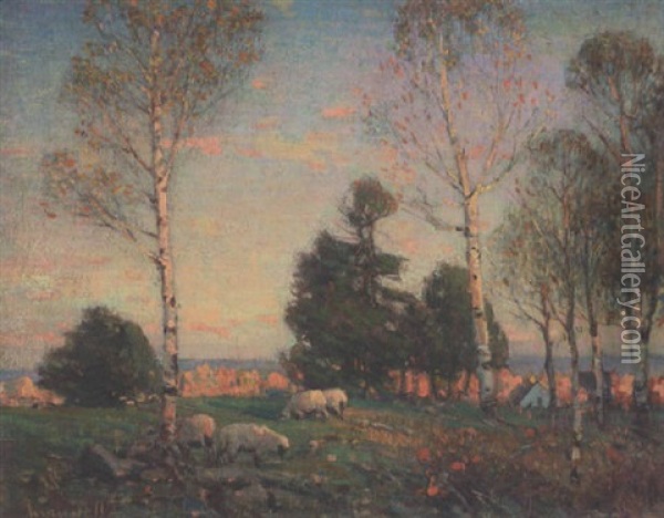 Pastoral Landscape With Sheep Oil Painting - Peleg Franklin Brownell