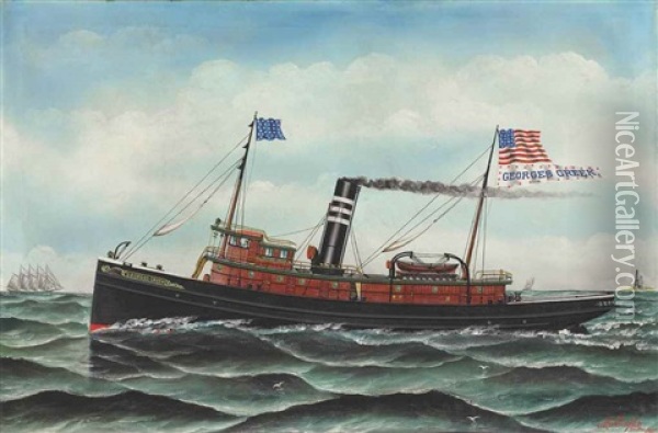 The Tugboat Georges Creek, 1906 Oil Painting - Otto Muhlenfeld