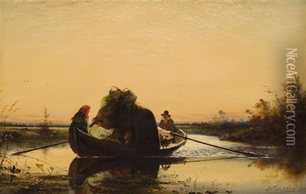 A Turf Cot - Returning From The Bog Oil Painting - Erskine Nicol