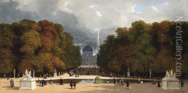 Promenading At The Tuilleries, Paris Oil Painting - Leon Auguste Melle