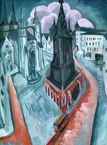 The Red Tower in Halle Oil Painting - Ernst Ludwig Kirchner