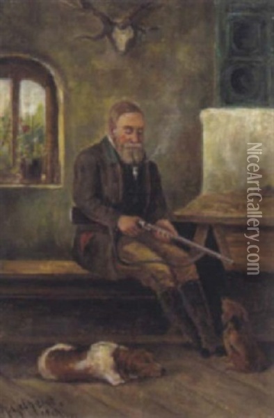 Der Jager In Der Stube Oil Painting - Karl Gebhardt