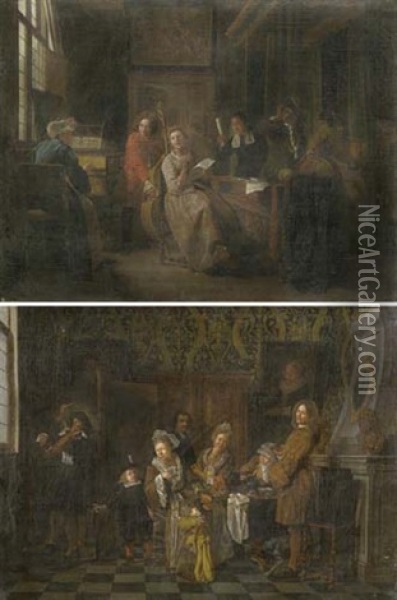 Kammermusikszene (+ Another, Similar; Pair) Oil Painting - Jan Josef Horemans the Elder