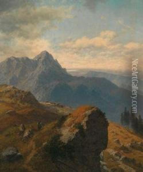 Aussicht Von Der Hohen Kampe In Die Bairische Ebene Und Auf Den Chiem-see Oil Painting - Josef Von Schlogl