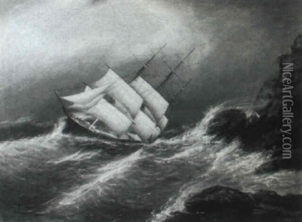 Ship Off A Rocky Coast Oil Painting - Clement Drew