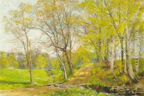 Country Lane In Spring Oil Painting - Olive Parker Black