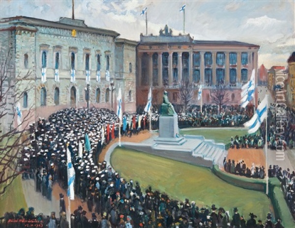 Bank Of Finland Oil Painting - Vaeinoe Haemaelaeinen
