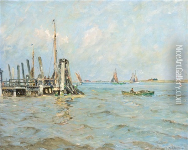 Auf Der Eider Oil Painting - Leopold Schoenchen