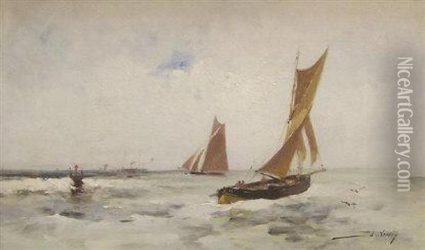 Seascape With Sailing Boats Oil Painting - Eugene Galien-Laloue