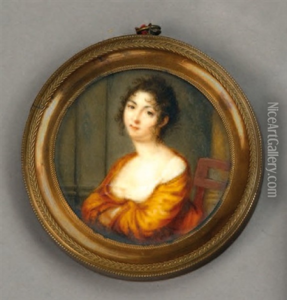 Portrait De Jeune Femme A L'echarpe Jaune Oil Painting - Charles Henard