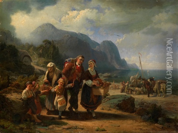 Figures On The Shore Of The Black Sea Oil Painting - Paul Von Franken