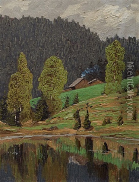 Beim Mathisleweiher Hinterzarten Oil Painting - Hermann Dischler