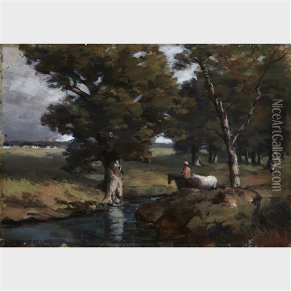 Crossing The Brook Oil Painting - Homer Ransford Watson