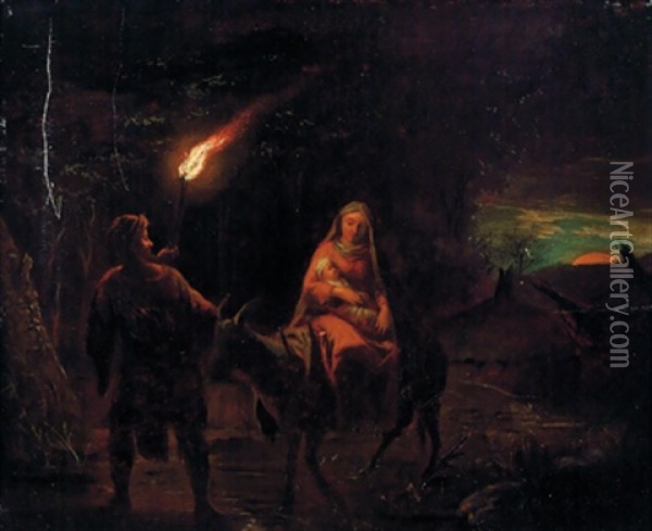 Die Heilige Familie Auf Der Flucht Nach Agypten Oil Painting - Johann Conrad Seekatz