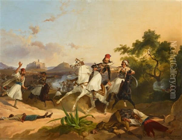 Palicars Fighting - Scenes From The Greek Liberation Oil Painting - Georg (Christian Joh. G.) Perlberg